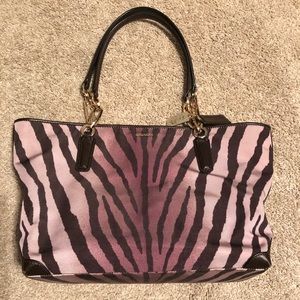 Coach Madison East West brown Zebra print tote